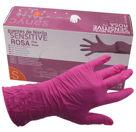 Guantes de nitrilo rosa sin polvo Sensitive 100u Sanyc