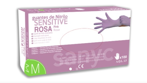 Guantes de nitrilo rosa sin polvo Sensitive 100u Sanyc