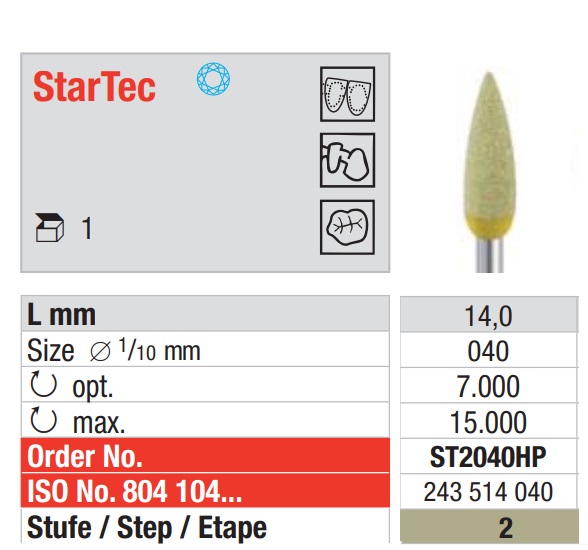 Pulidor para cerámica 2a Fase Startec Forma de Bala HP 1u EDENTA