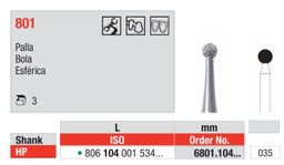 [6801.104.035] Fresas diamantadas Fig. 6801 Grano Grueso Bola HP 3u Edenta