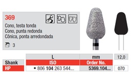 [5369.104.070] Fresas diamantadas Fig. 369 Grano Super Grueso Cono punta redonda HP 1u Edenta